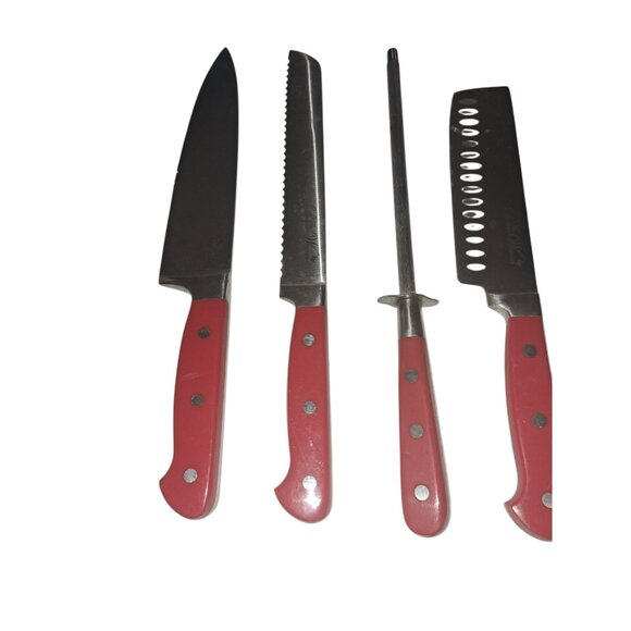 Pioneer Woman 8 Pc Knife Red Handles Stainless Steel Country Kitchen Farmhouse - Picture 11 of 12